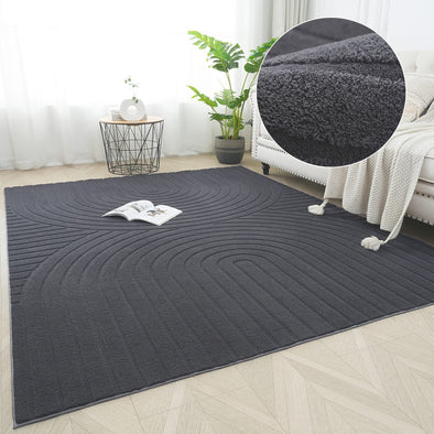 Covor Cali pufos cu model 3D boho lavabil gri antracit 180x230 cm