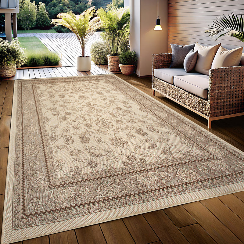 Covor Claren de interior si exterior cu tesătură plată bej maro 240x320 cm - LunaHome.ro