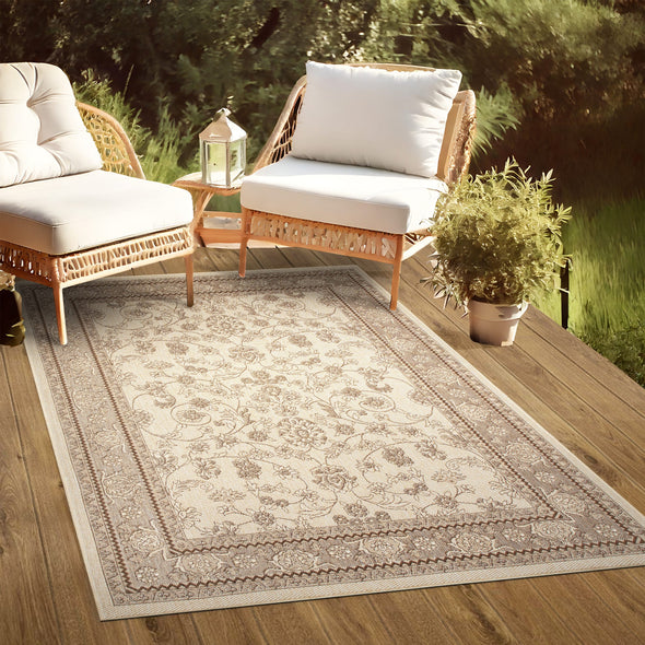 Covor Claren de interior si exterior cu tesătură plată bej maro 240x320 cm