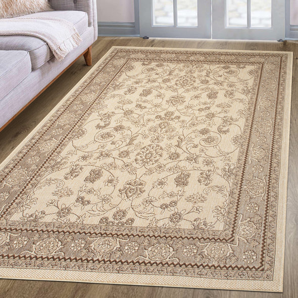 Covor Claren de interior si exterior cu tesătură plată bej maro 240x320 cm