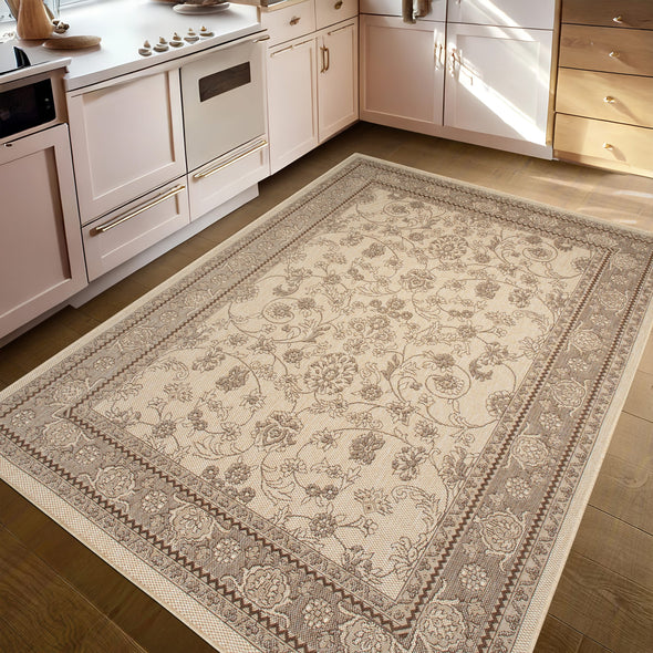 Covor Claren de interior si exterior cu tesătură plată bej maro 240x320 cm