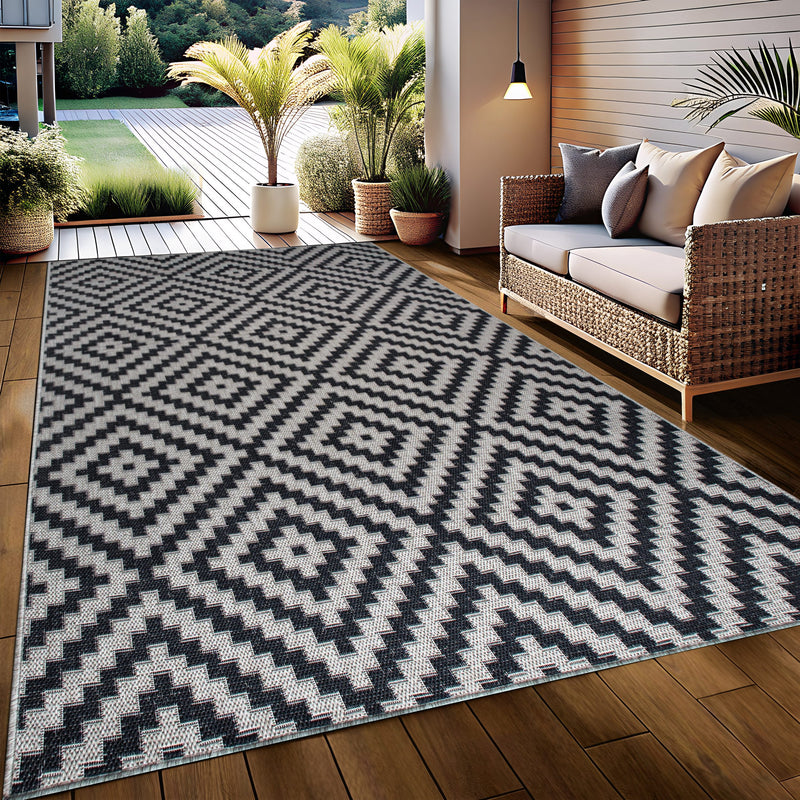 Covor Cordoba de interior si exterior negru cu gri 160x230 cm - LunaHome.ro