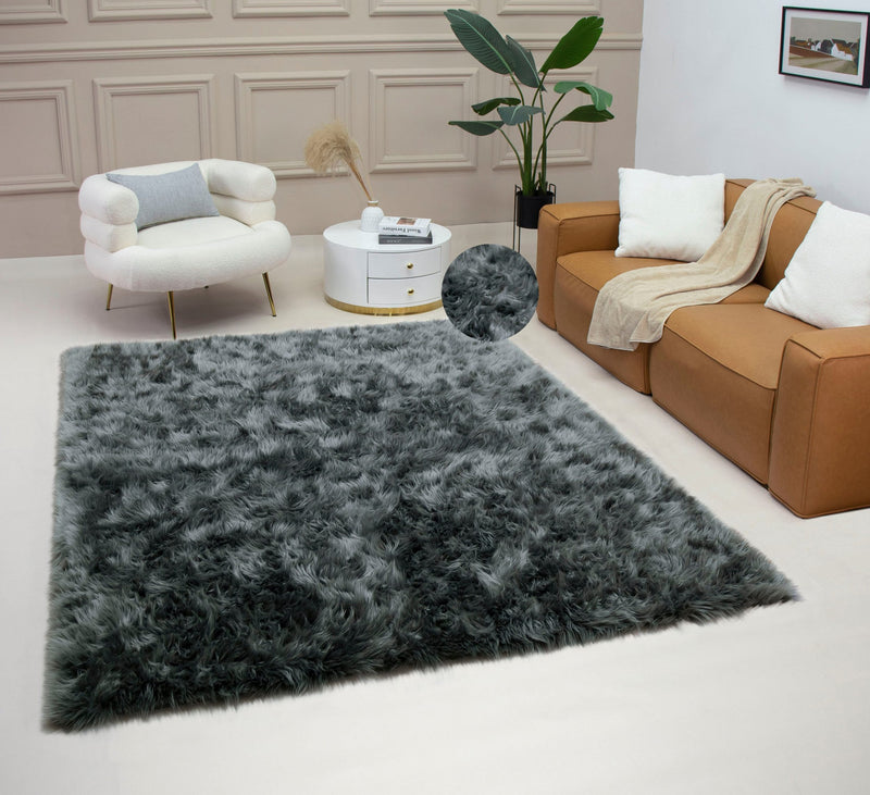 Covor Dena din blana ecelogica foarte pufos gri 120x180 cm - LunaHome.ro