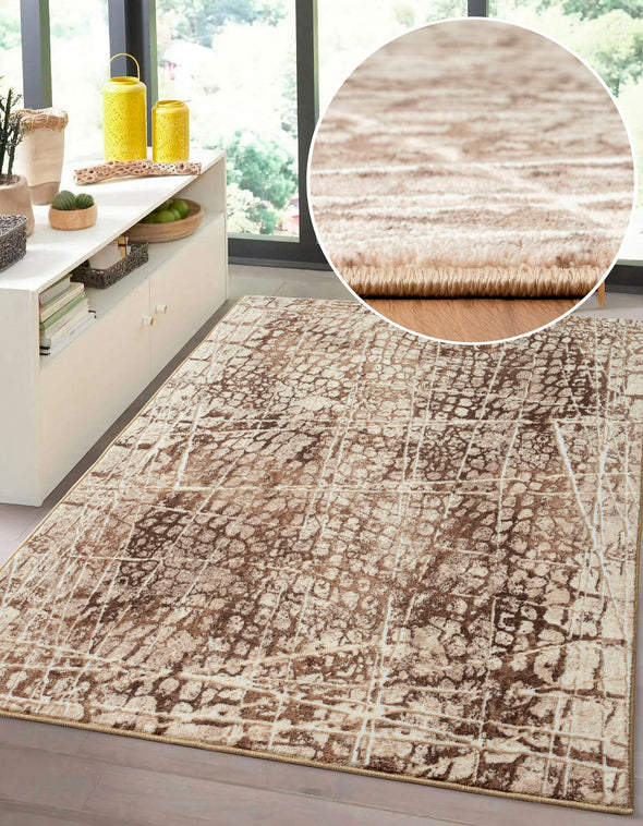 Covor Elis cu model modern, fire scurte maro-bej 160x230 cm - LunaHome.ro