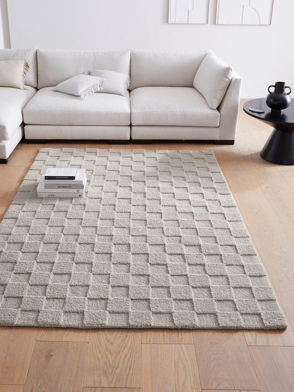 Covor Esmé, LeGer cu model geometric gri 3D 120x180 cm - LunaHome.ro