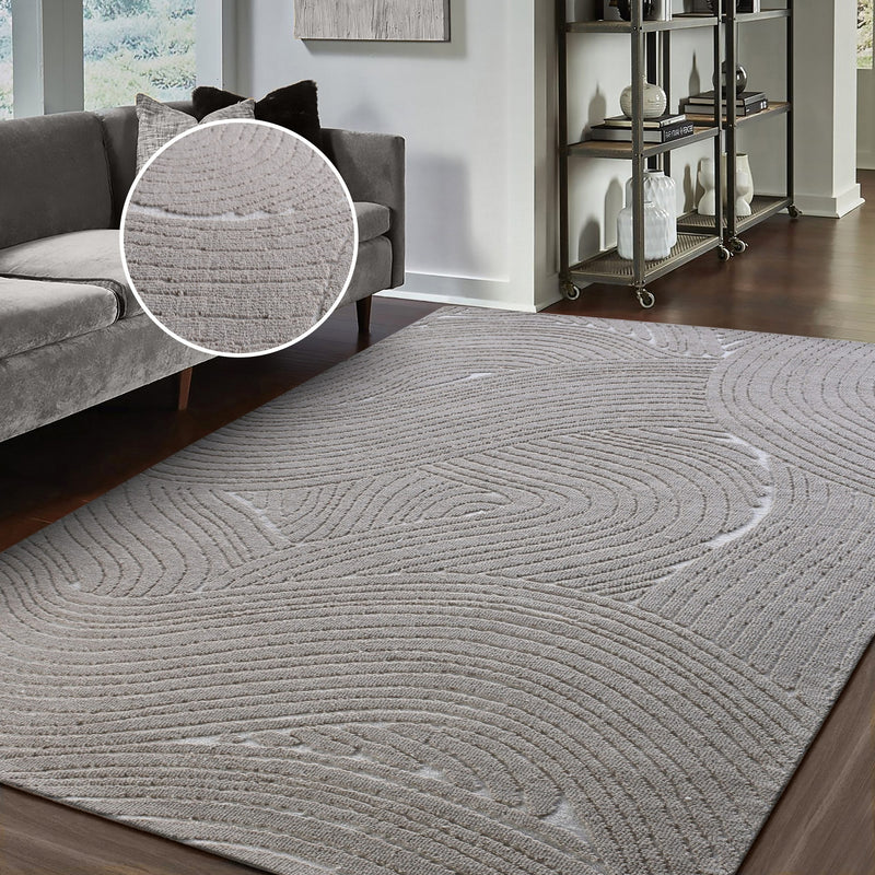 Covor Falun gri-maro din lână cu design 3D scandi boho 120x180 cm - LunaHome.ro