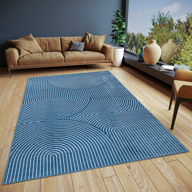 Covor Faron din bumbac, design scandi albastru, 120x160 cm - LunaHome.ro