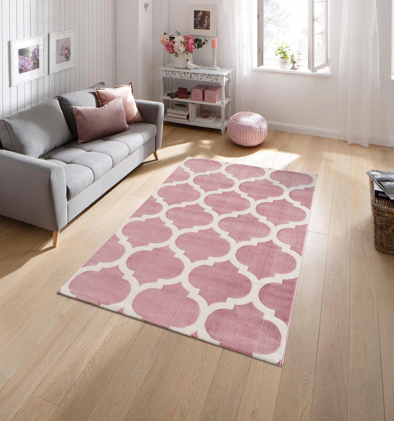 Covor Fenris cu model geometric 3D, roz 200x290 cm - LunaHome.ro