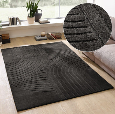 Covor Gabbo Design din lână țesut manual gri inchis 120x180 cm