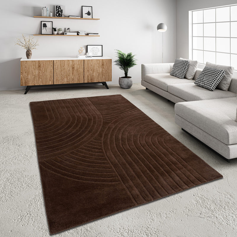 Covor Gabbo Design din lână țesut manual maro inchis 160x220 cm - LunaHome.ro