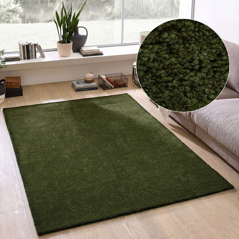 Covor Gabbo Natur din lână țesut manual verde inchis 300x400 cm