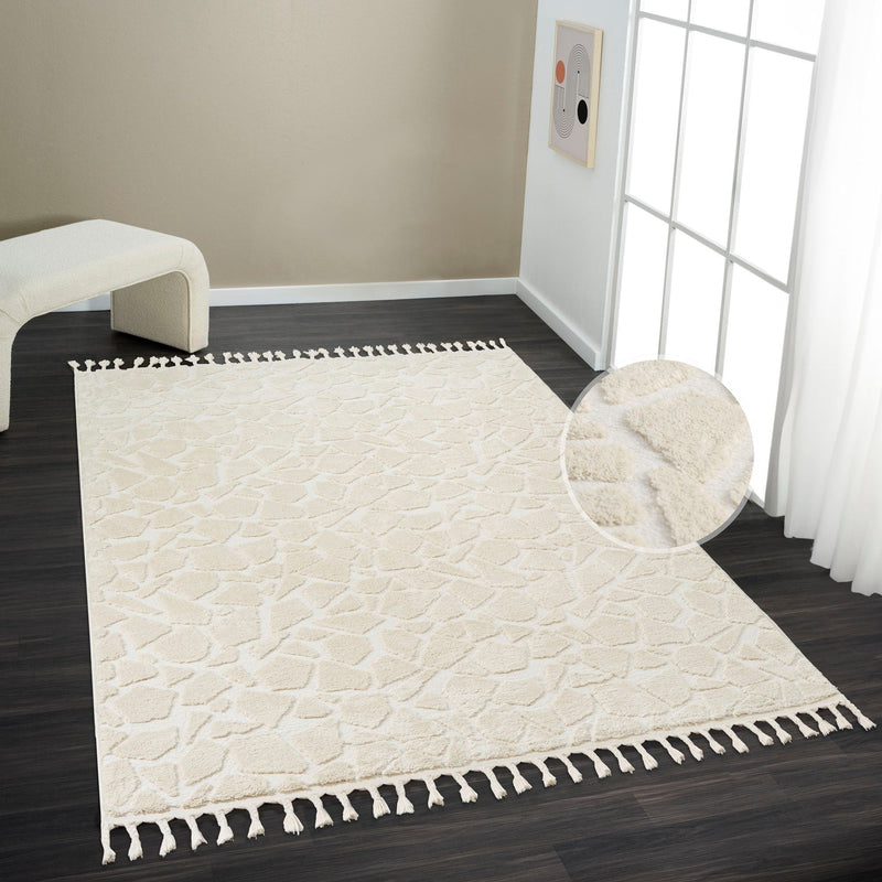 Covor Geron cu aspect de lana stil boho scandi crem, 80x150 cm - LunaHome.ro