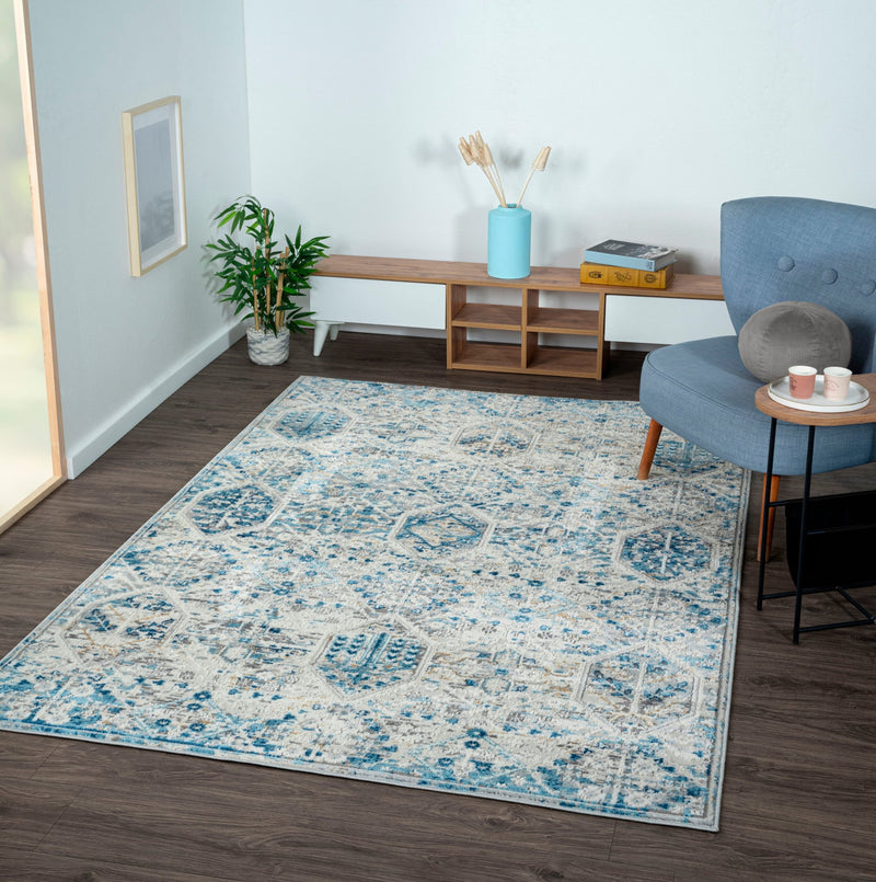Covor Heriz cu design oriental aspect vintage albastru, 160x230 cm - LunaHome.ro
