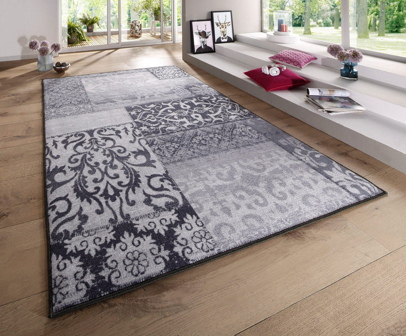 Covor Jarama oriental cu fire scurte gri usor de intretinut 160x230 cm - LunaHome.ro