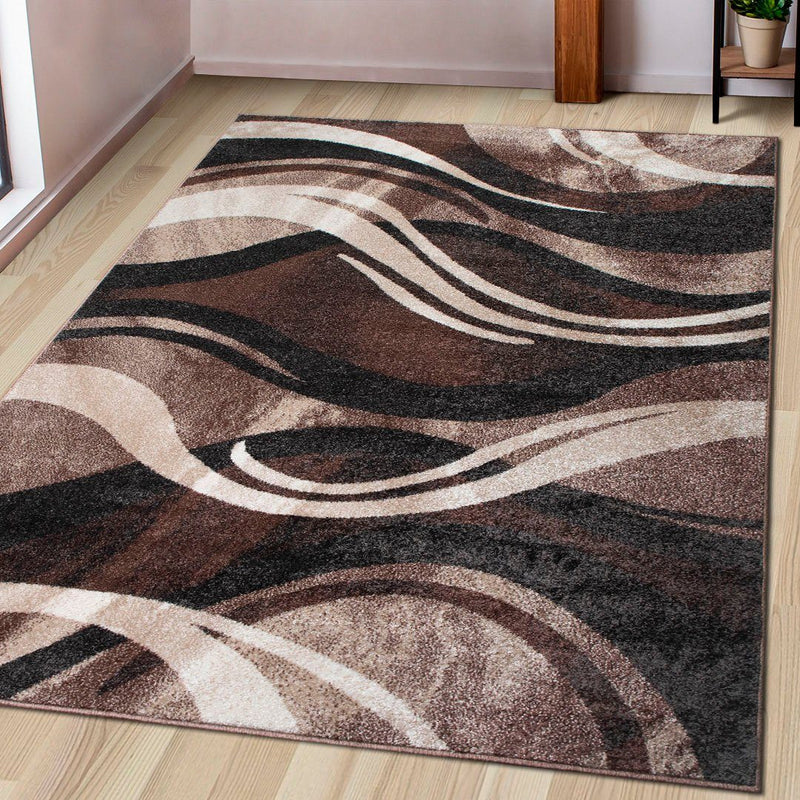 Covor Joas cu model geometric cu fire scurte maro 60x90 cm - LunaHome.ro