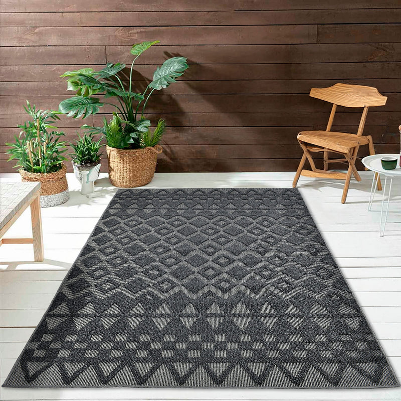 Covor Juliane Outdoor cu model Boho 3D gri inchis 160x230 cm - LunaHome.ro