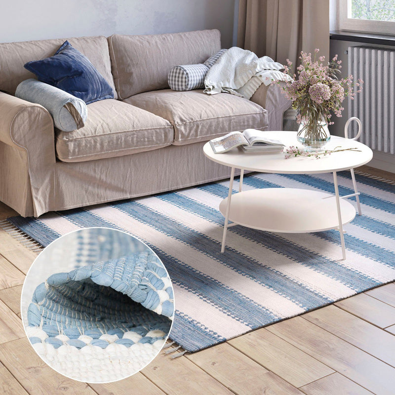 Covor Karim din bumbac țesut manual albastru-alb 120x170 cm - LunaHome.ro