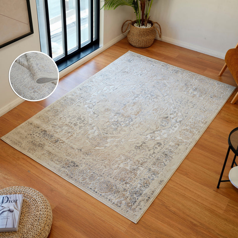 Covor Kylan cu model vintage elegant 3D crem 160x230 cm - LunaHome.ro