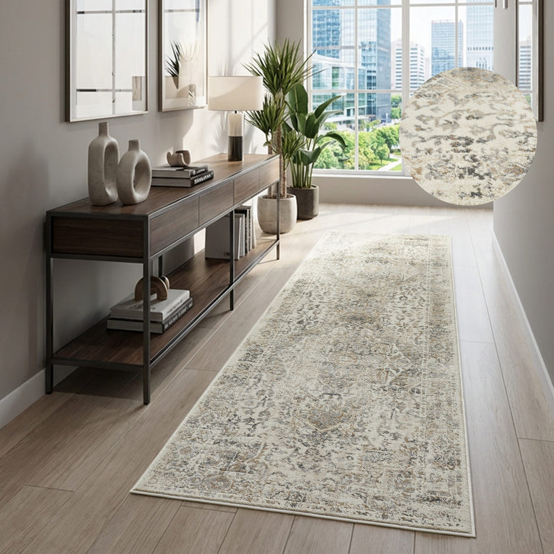 Covor Kylan cu model vintage elegant 3D crem 80x300 cm
