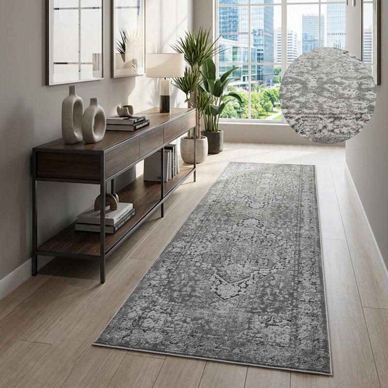 Covor Kylan cu model vintage elegant 3D gri 80x300 cm