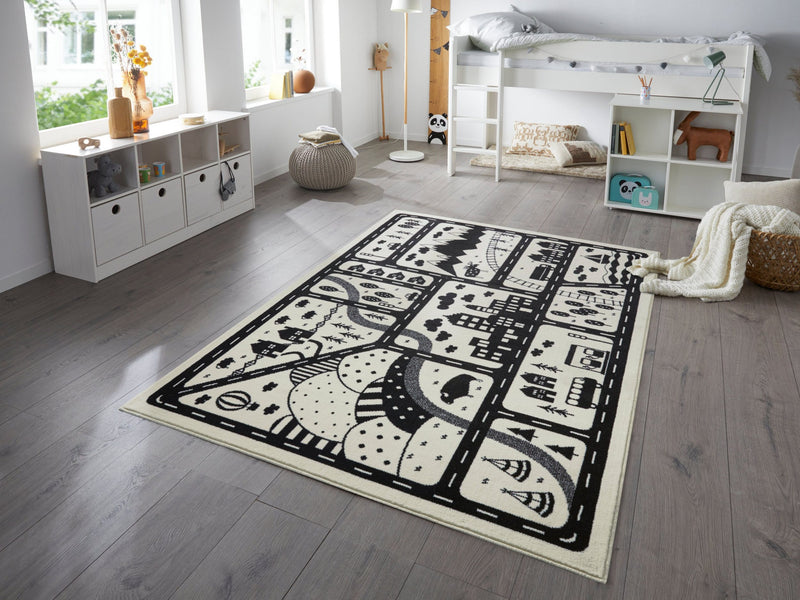 Covor Landscapes pentru camera copiilor crem-negru 160x220 cm - LunaHome.ro