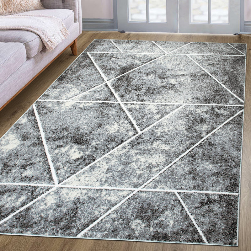 Covor Kimly gri cu model geomestric aspect vintage 160x230 cm - LunaHome.ro