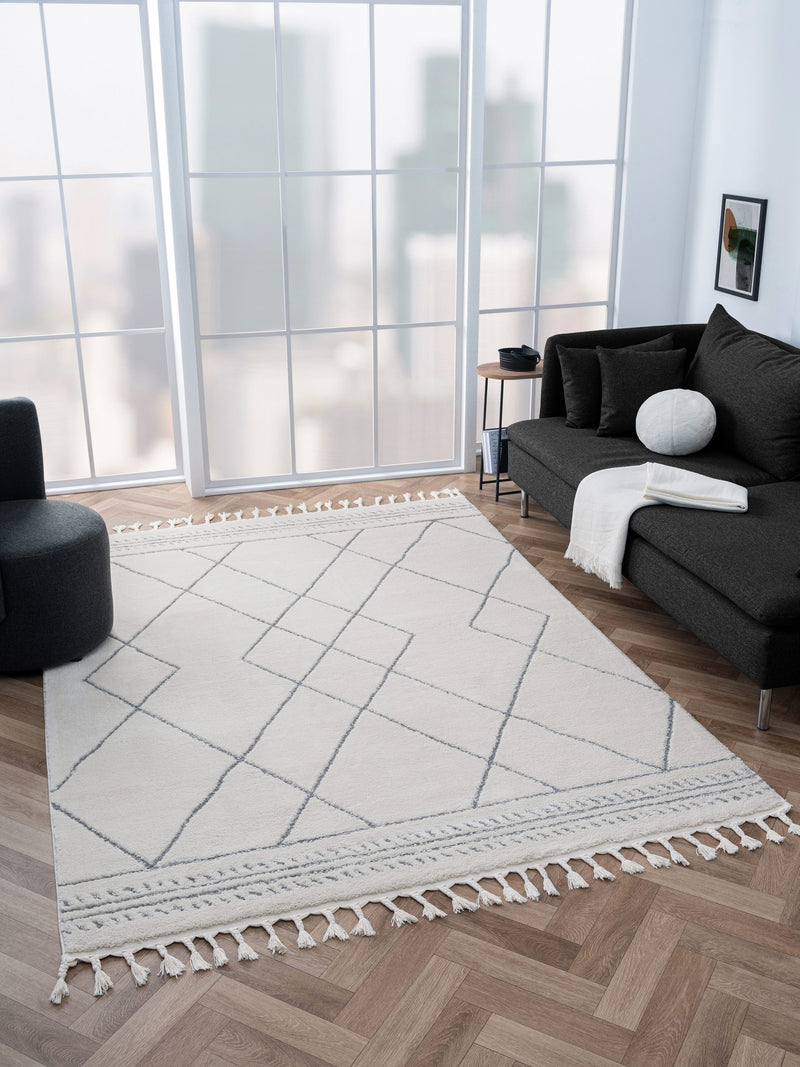 Covor Moroccan Design moale si pufos crem deschis 190x240 cm - LunaHome.ro