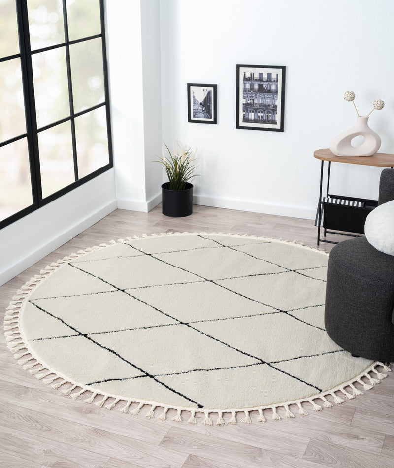 Covor Moroccan Diamond rotund, moale si pufos, 140 cm diametru