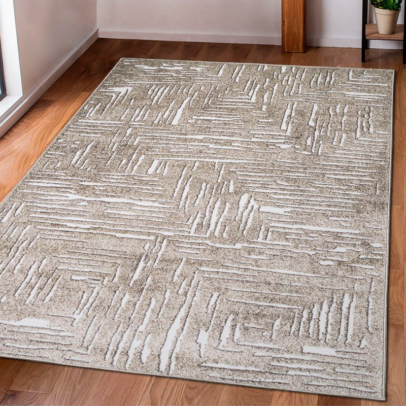 Covor Navid cu model 3D, fire scurte culoare nisip, 200x300 cm - LunaHome.ro