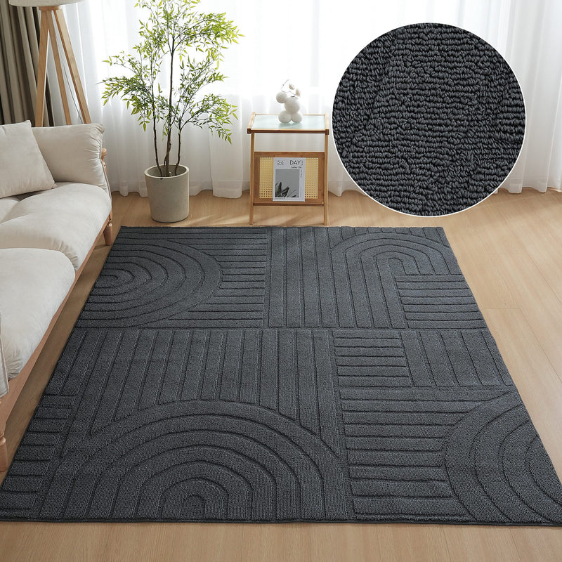 Covor Nelle in stil boho cu model 3D gri închis 90x160 cm