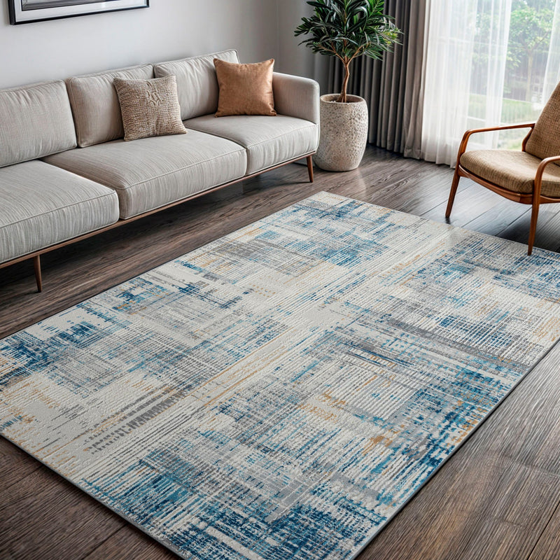 Covor Niamh albastru cu fire scurte design modern 160x230 cm - LunaHome.ro