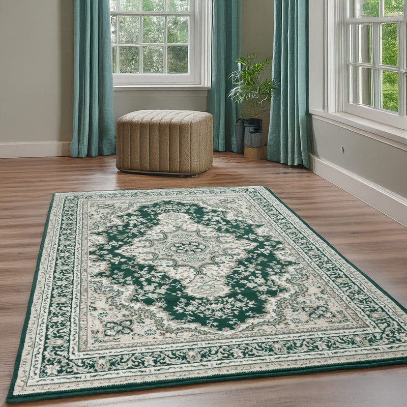 Covor Oriental DELAVITA verde inchis cu model traditional 190x280 cm - LunaHome.ro