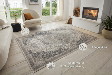 Covor Orken cu fire scurte gri, model oriental vintage 160x235 cm - LunaHome.ro