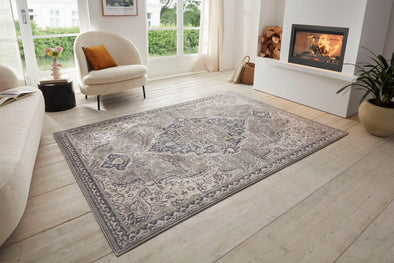 Covor Orken cu fire scurte gri, model oriental vintage 120x170 cm - LunaHome.ro
