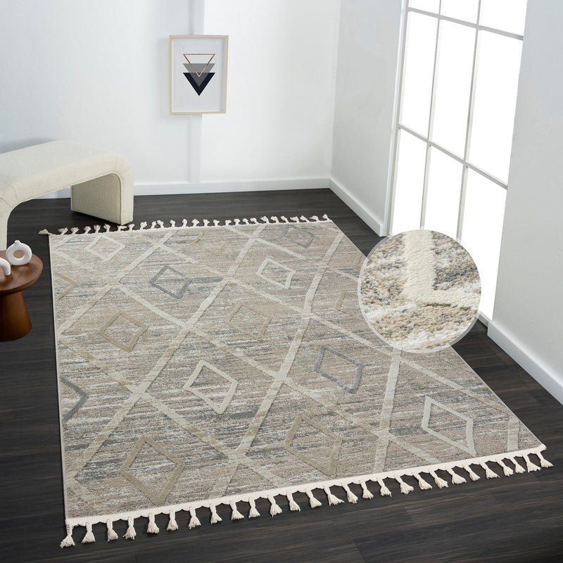 Covor Otilie cu model geometric 3d cu franjuri 160x230 cm - LunaHome.ro