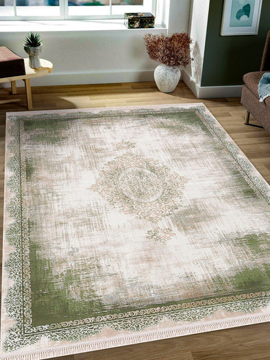 Covor Rodin vintage oriental cu fire scurte verde 80x150 cm - LunaHome.ro