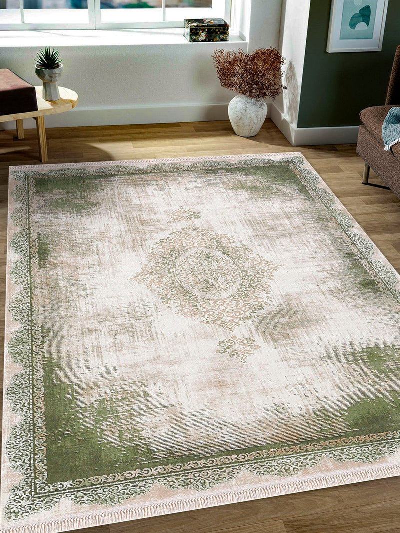 Covor Rodin vintage oriental cu fire scurte verde 80x150 cm - LunaHome.ro