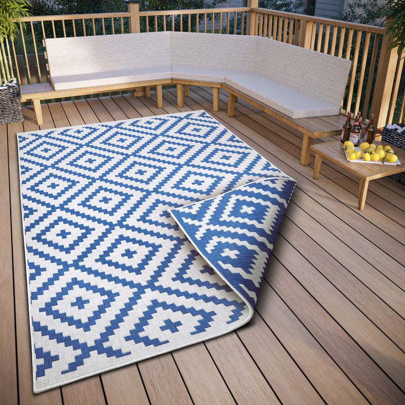 Covor Ronda reversibil, potrivit si pentru exterior, albastru 240x340 cm