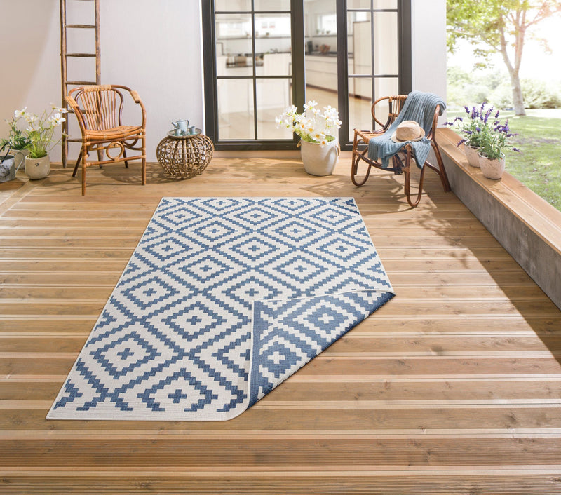 Covor Ronda reversibil, potrivit si pentru exterior, albastru 80x150 cm - LunaHome.ro