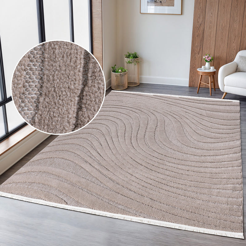 Covor Samelia cu franjuri 3D pentru interior si exterior taupe 160x230 cm