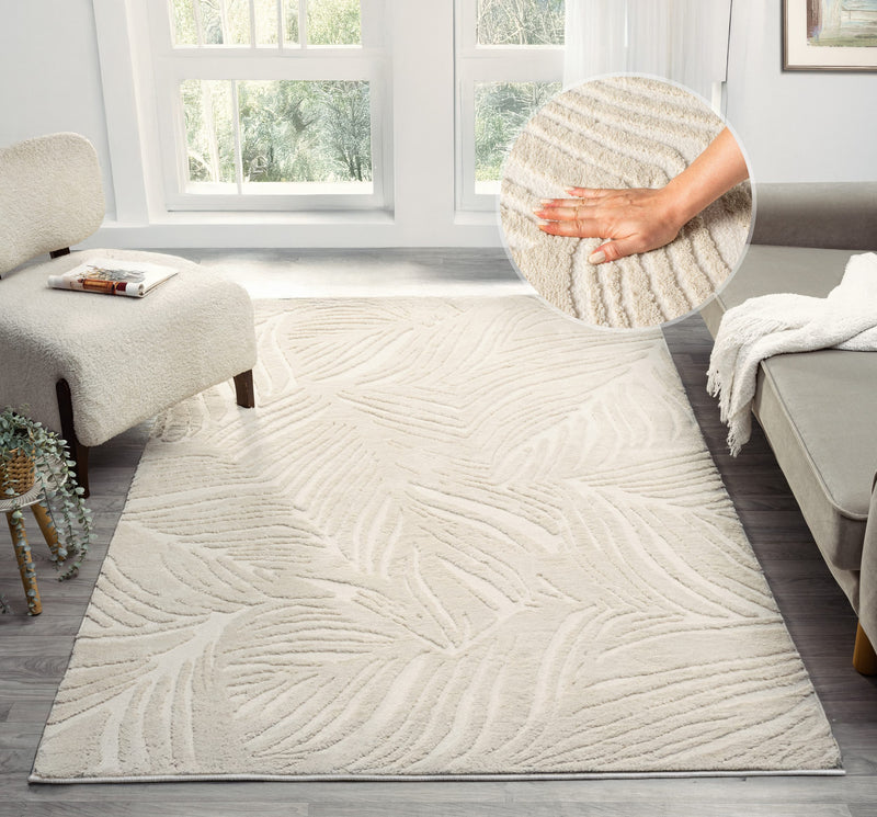 Covor Samia cu model frunze 3D crem 240x320 cm - LunaHome.ro