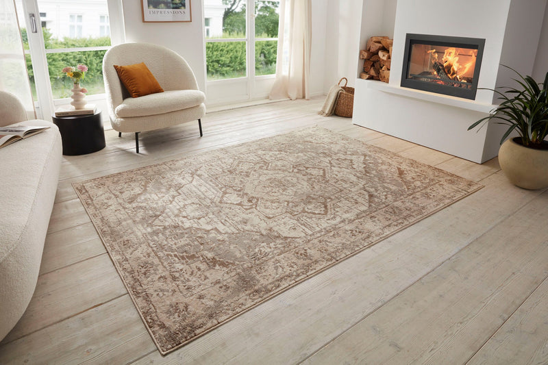 Covor Sand cu fire scurte model oriental bej-maro - LunaHome.ro