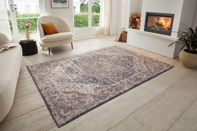 Covor Sand cu fire scurte model oriental vintage crem-albastru 160x235 cm - LunaHome.ro