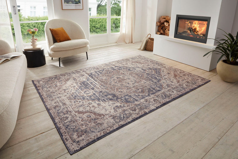Covor Sand cu fire scurte model oriental vintage crem-albastru 160x235 cm - LunaHome.ro