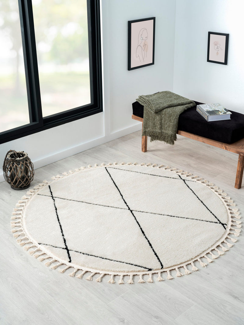 Covor Shaggy Moroccan Pattern rotund, moale si pufos, 140 cm diametru - LunaHome.ro