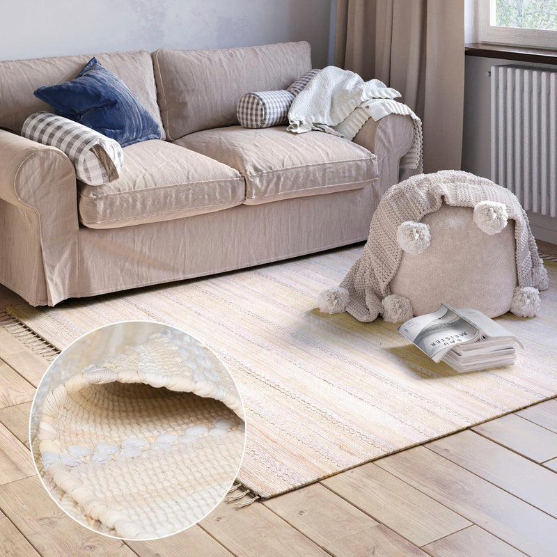 Covor Sharon din bumbac țesut manual crem-alb 140x200 cm - LunaHome.ro