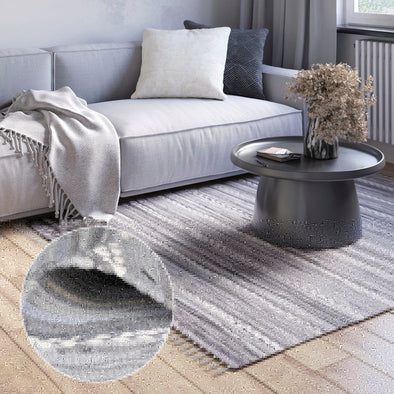 Covor Sharon din bumbac țesut manual gri-alb 60x110 cm - LunaHome.ro