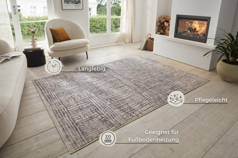 Covor Terrain cu fir scurt, design geometric vintage, 200x280 cm - LunaHome.ro