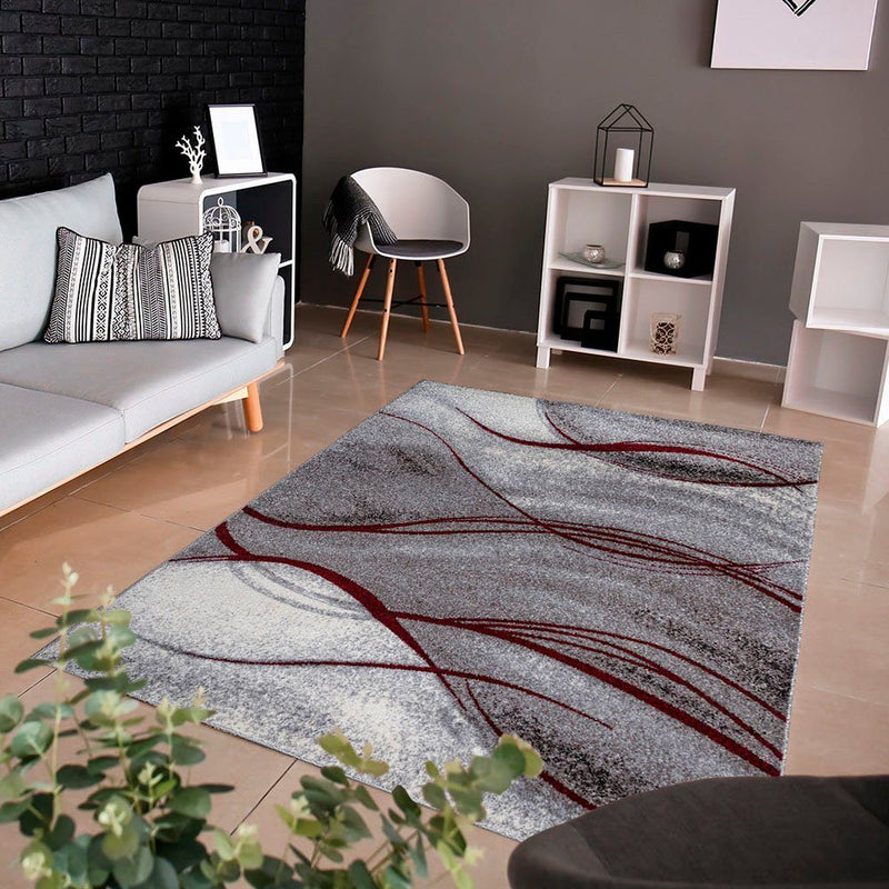 Covor Tritom în nuanțe de gri și roșu cu model modern, 120x180 cm - LunaHome.ro