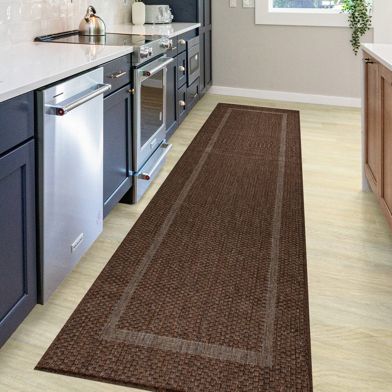 Covor Venice cu tesatura plata, aspect de sisal maro 67x230 - LunaHome.ro